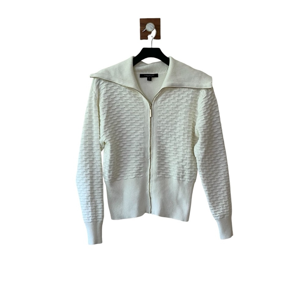 Marc New York Textured Knit Cowl Neck Ivory Cardigan Sweater